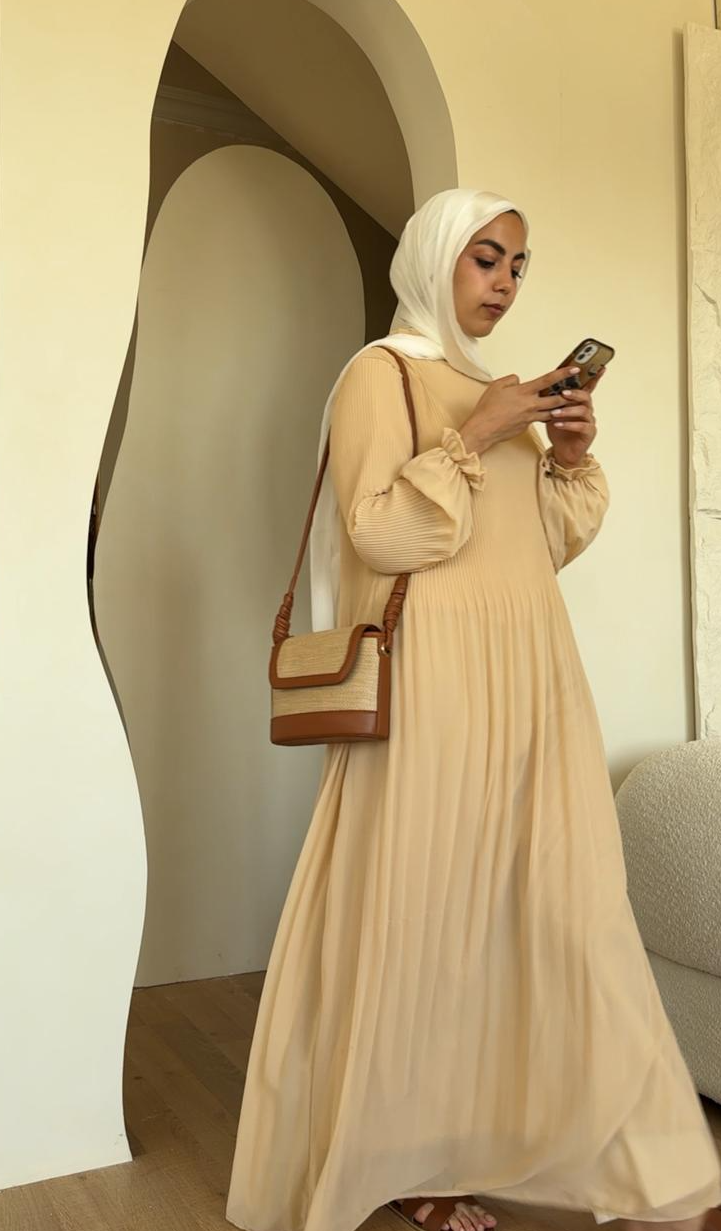 Beige Cloach Pleated Dress