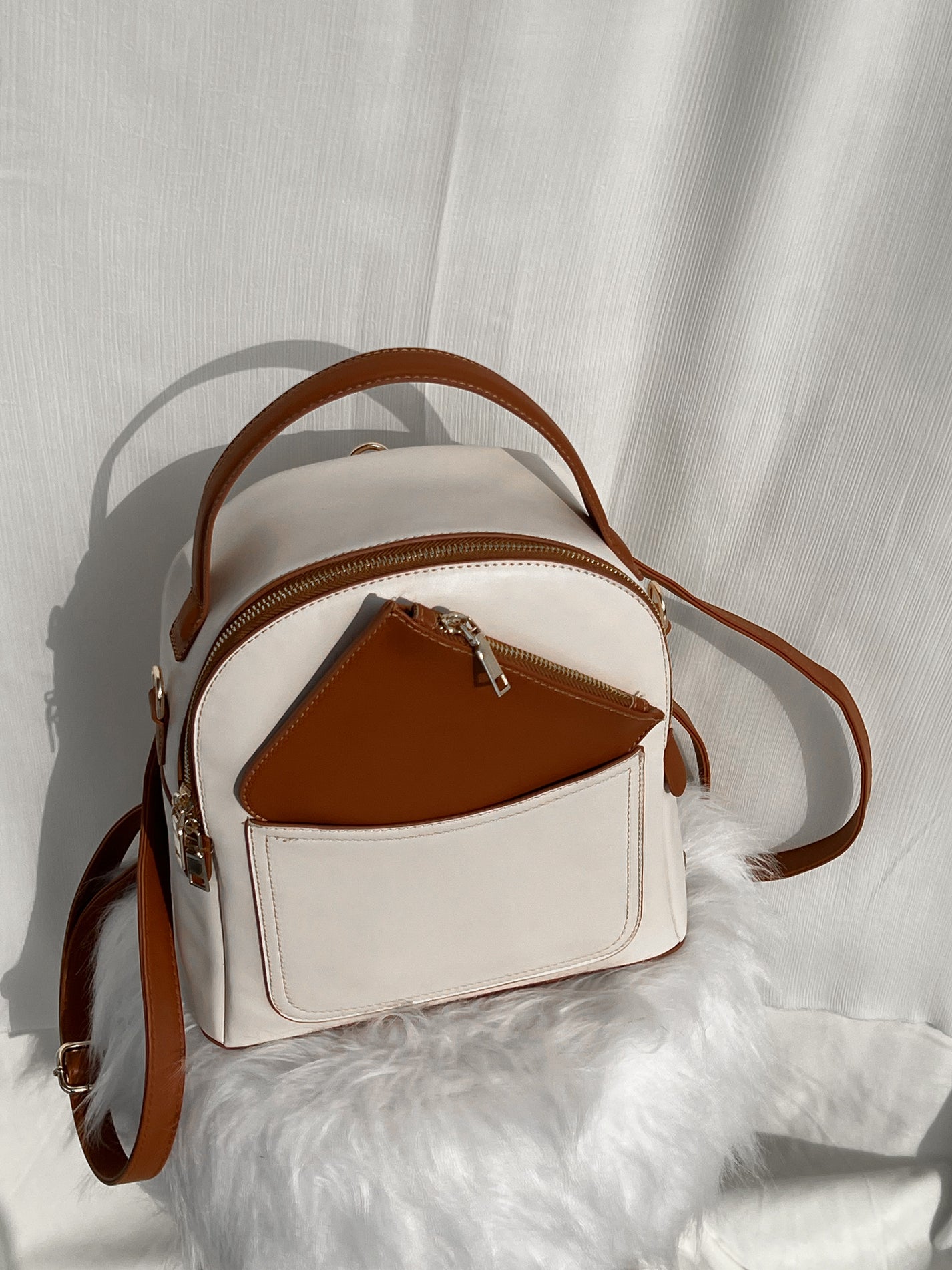 Mini Leather Backpack | Beige – Lillyscarfofficial