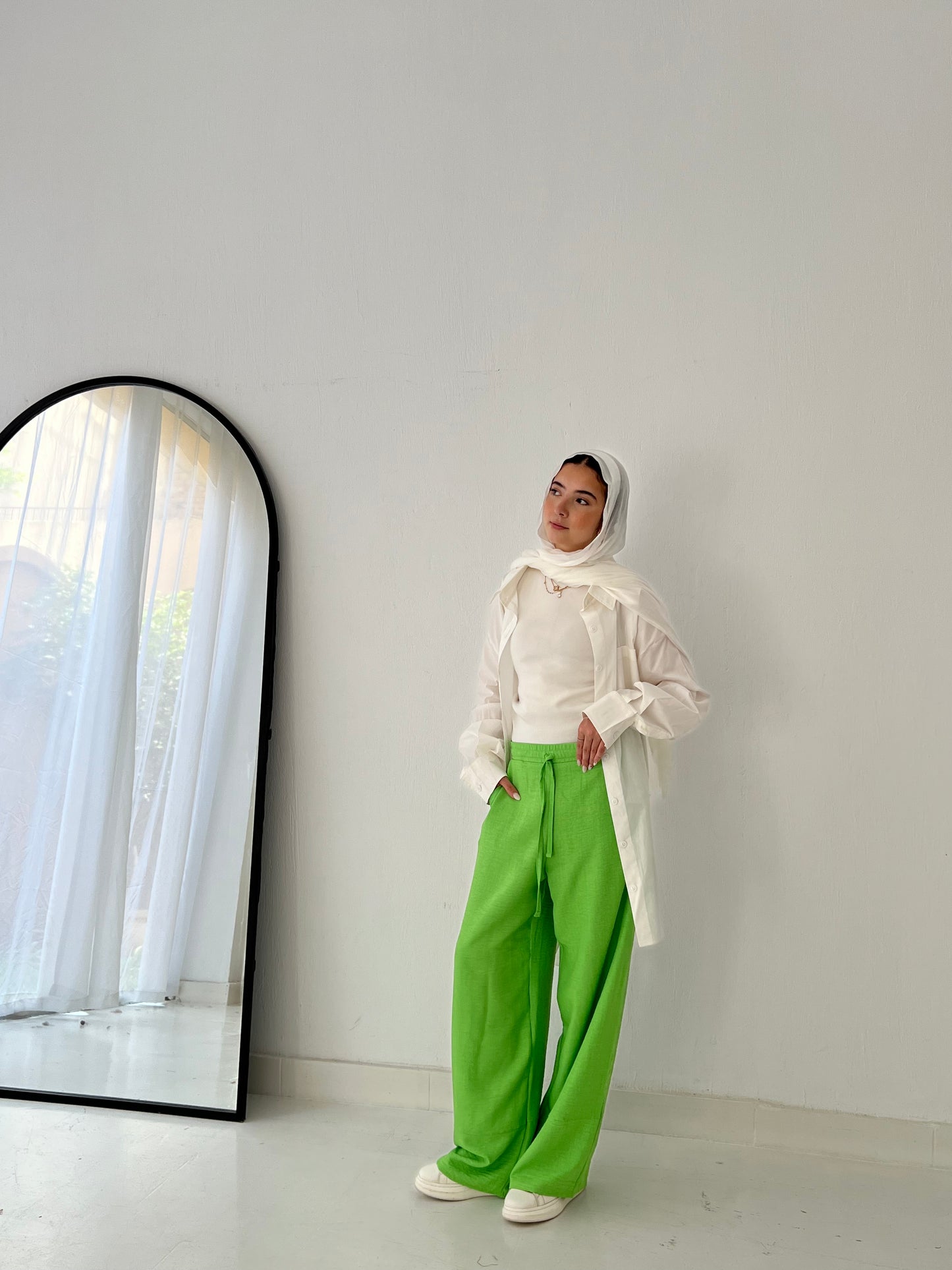 LINEN PANTS-GREEN