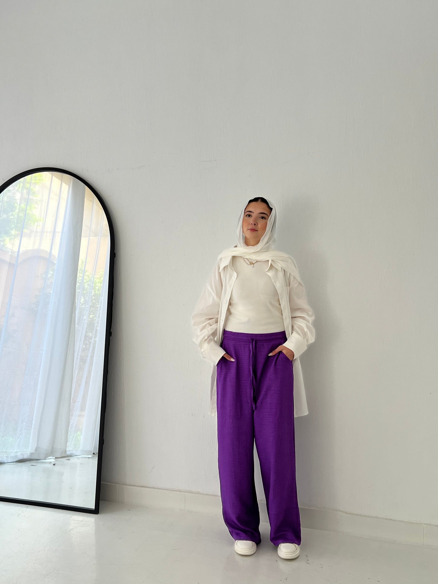 LINEN PANTS-PURPLE