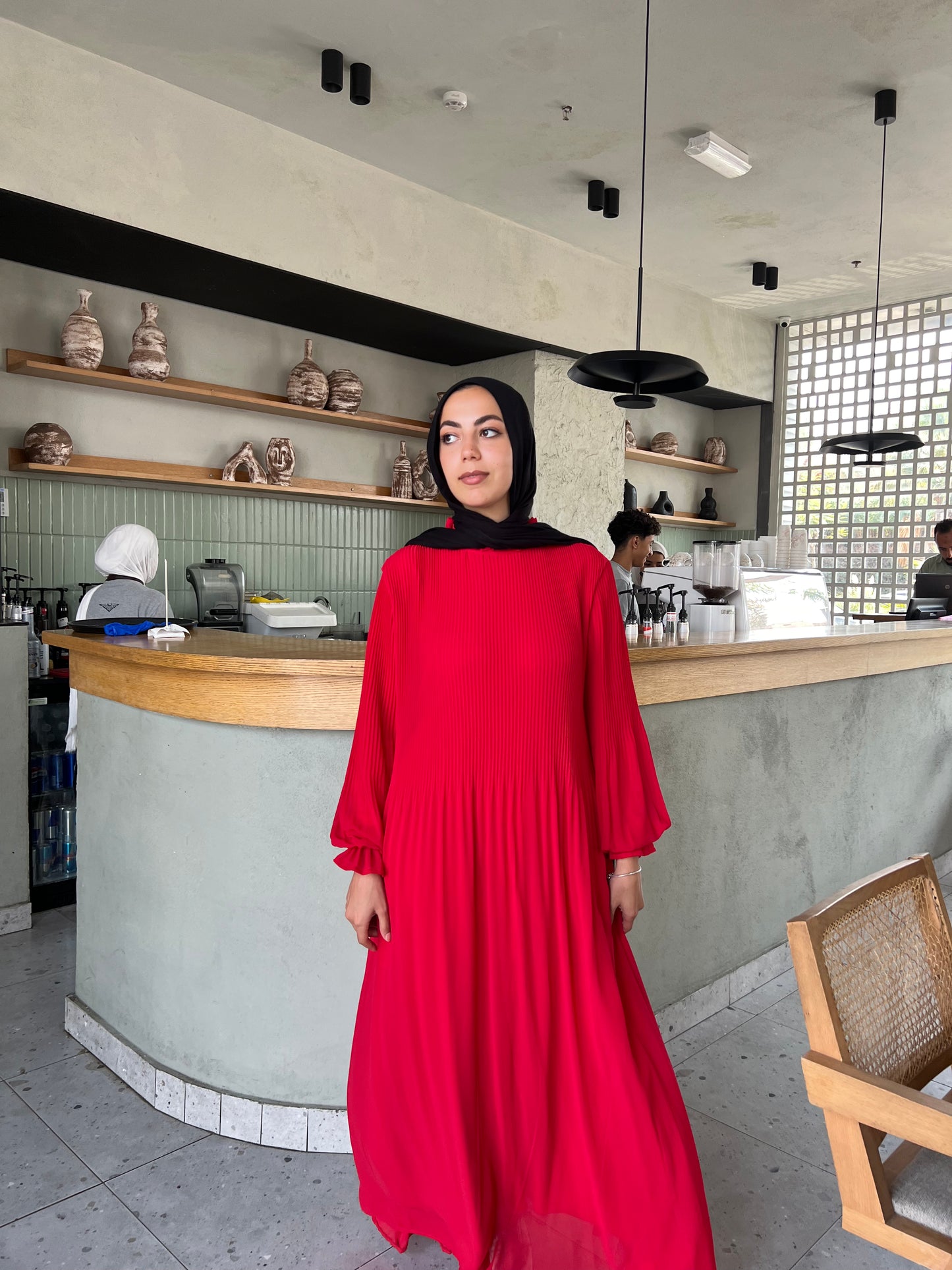 Red Cloach Pleated Dress