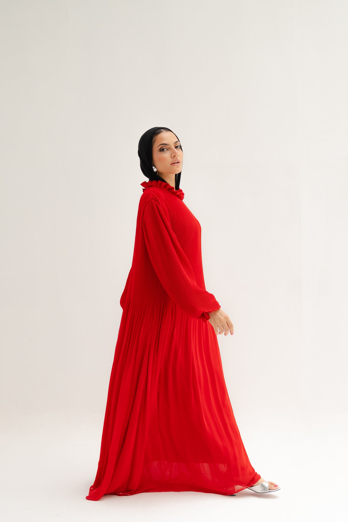 Red Cloach Pleated Dress