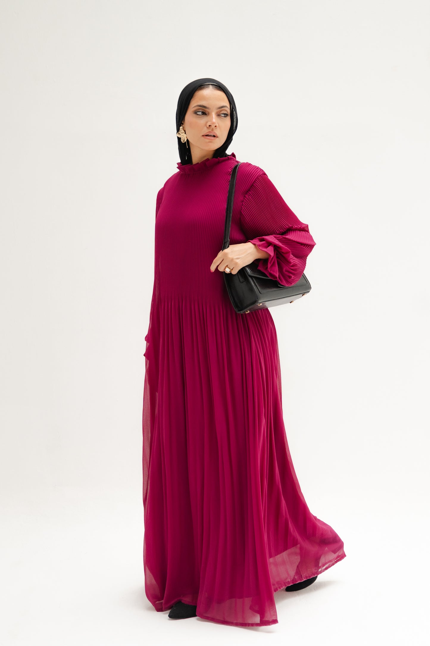 Magenta Cloach Pleated Dress