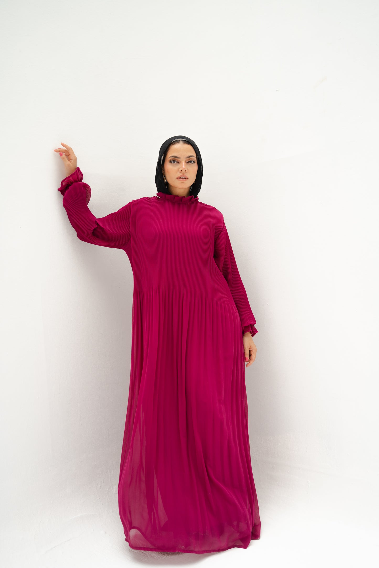 Magenta Cloach Pleated Dress