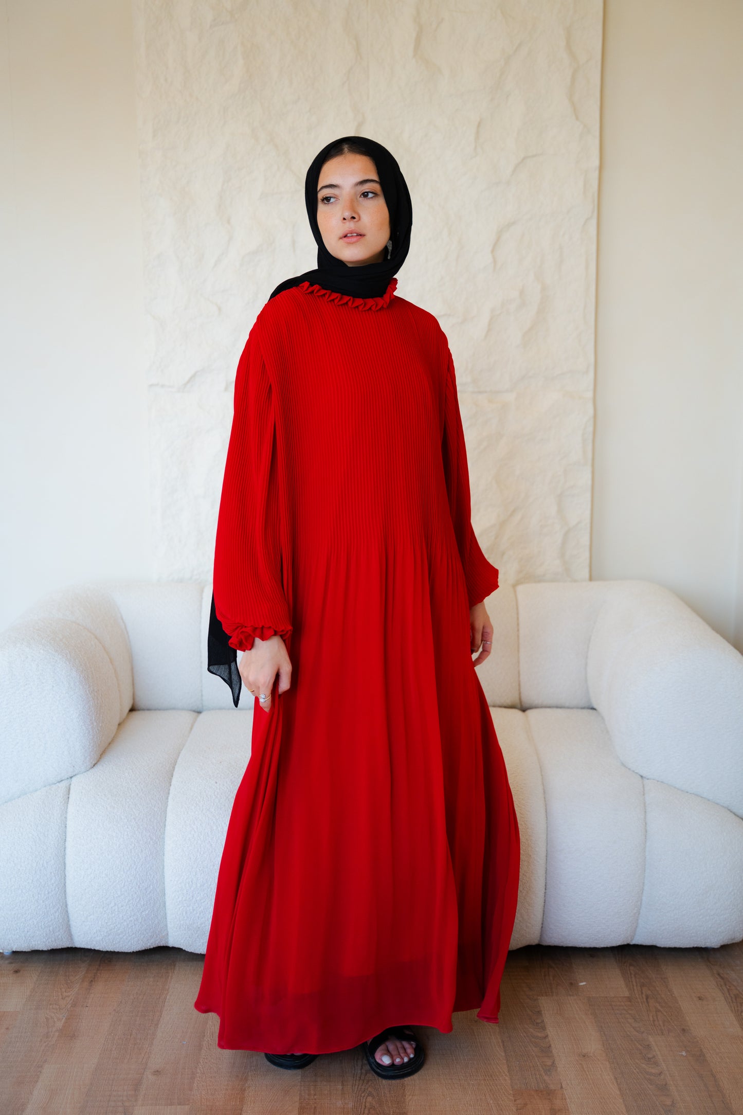 Red Cloach Pleated Dress