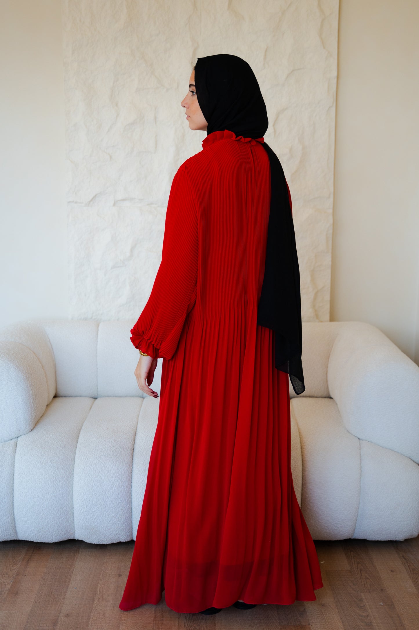 Red Cloach Pleated Dress