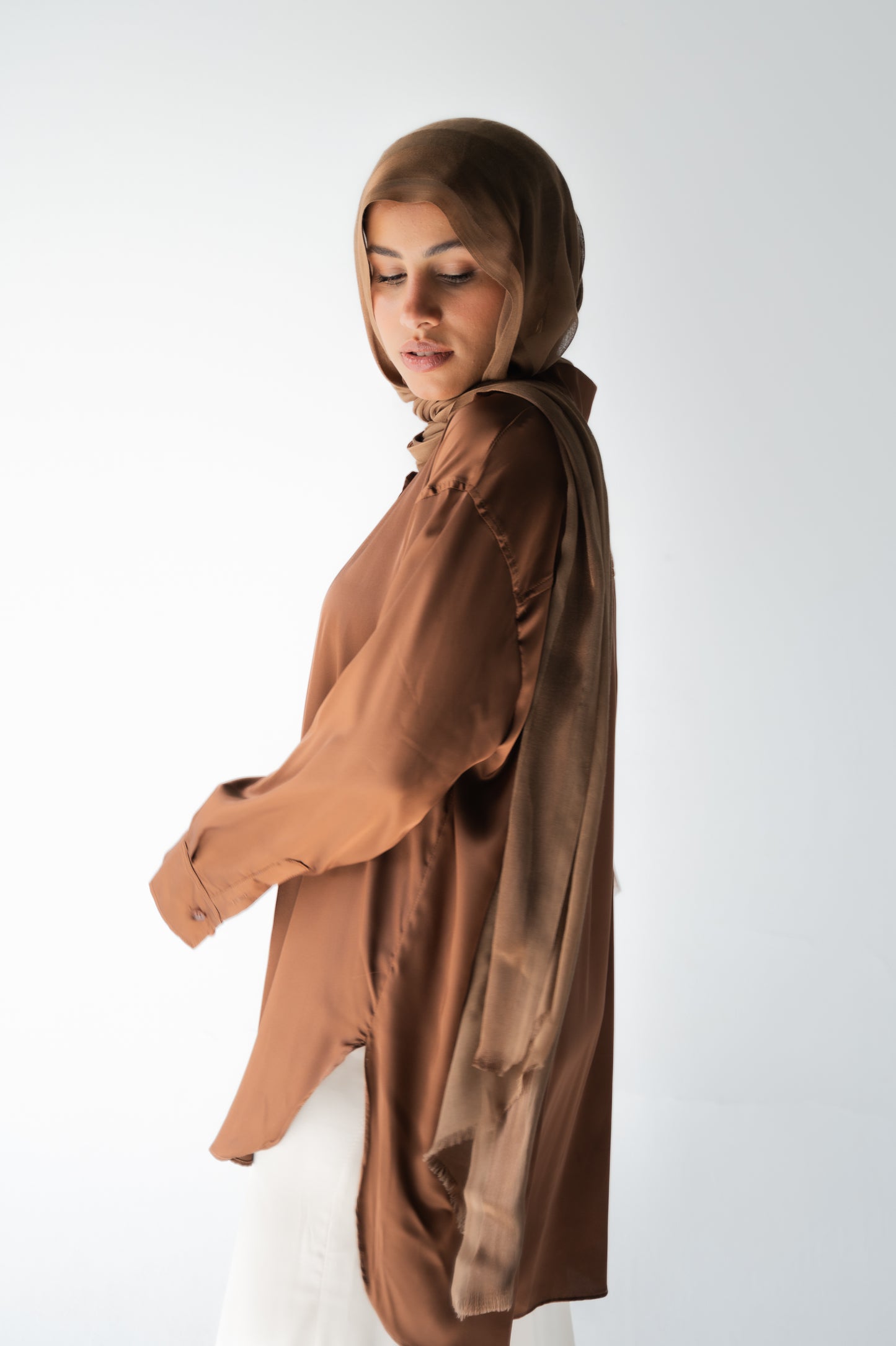 BROWN SATIN BASIC SHIRT