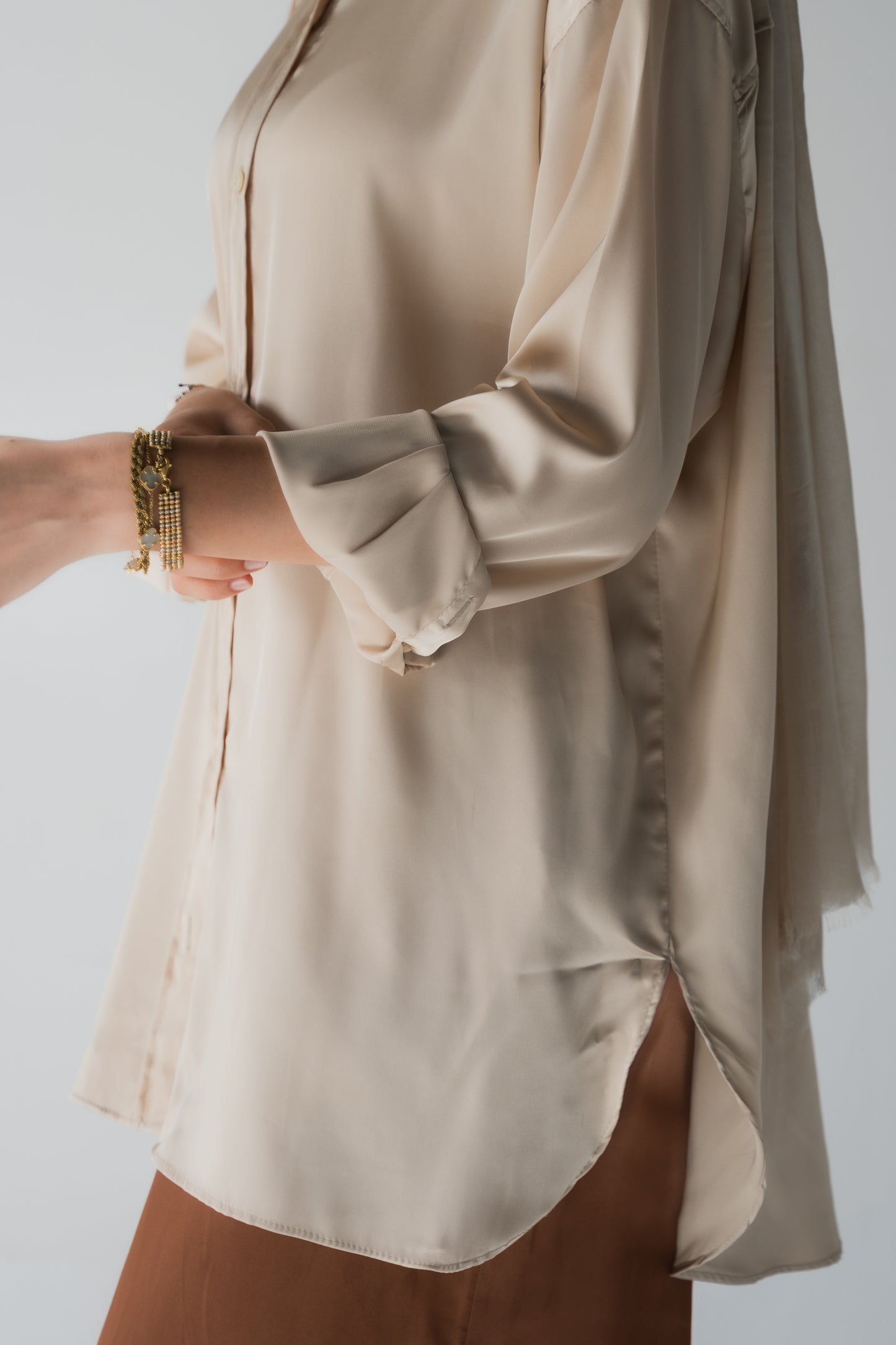 BEIGE  SATIN BASIC SHIRT