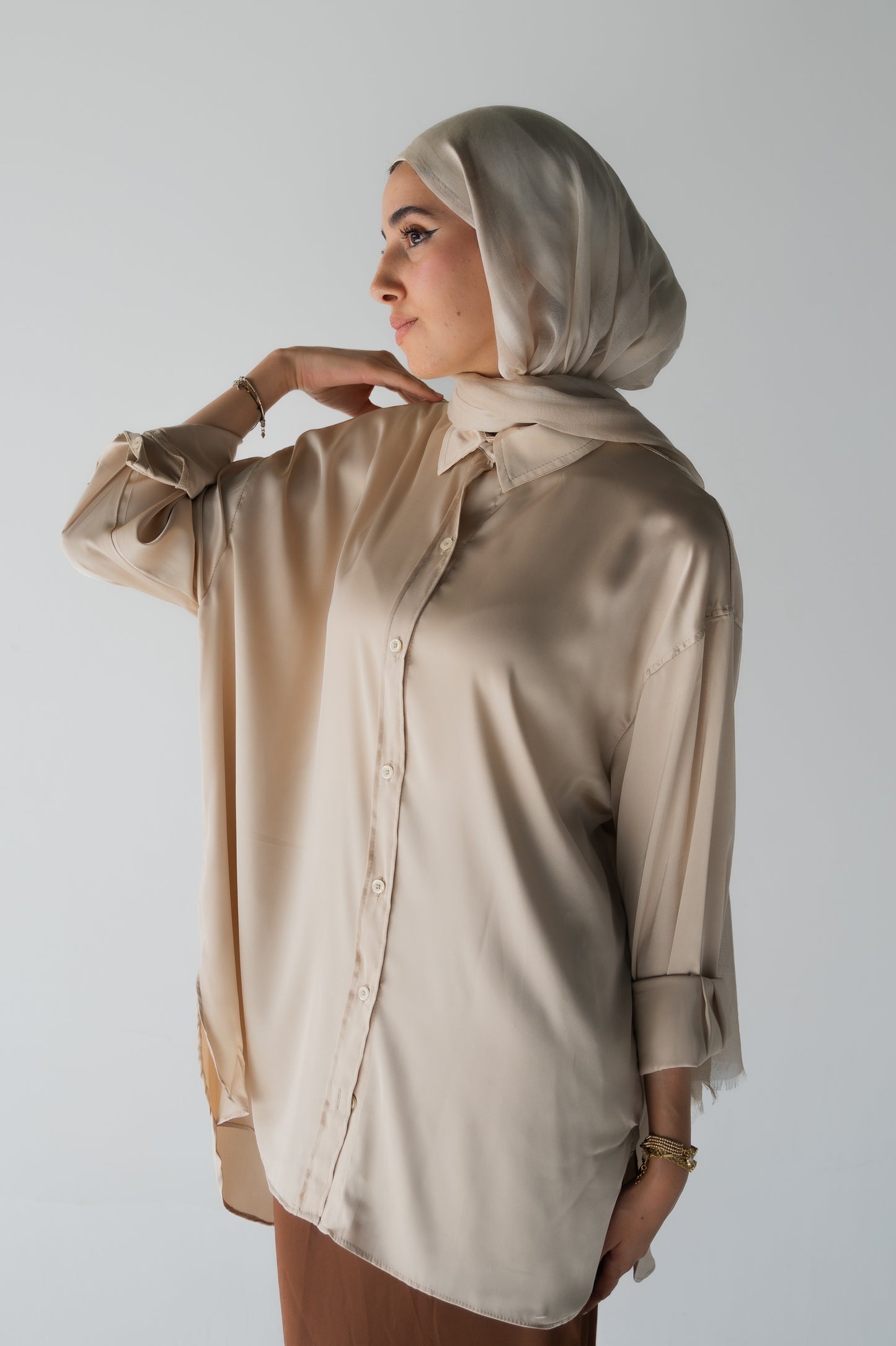 BEIGE  SATIN BASIC SHIRT