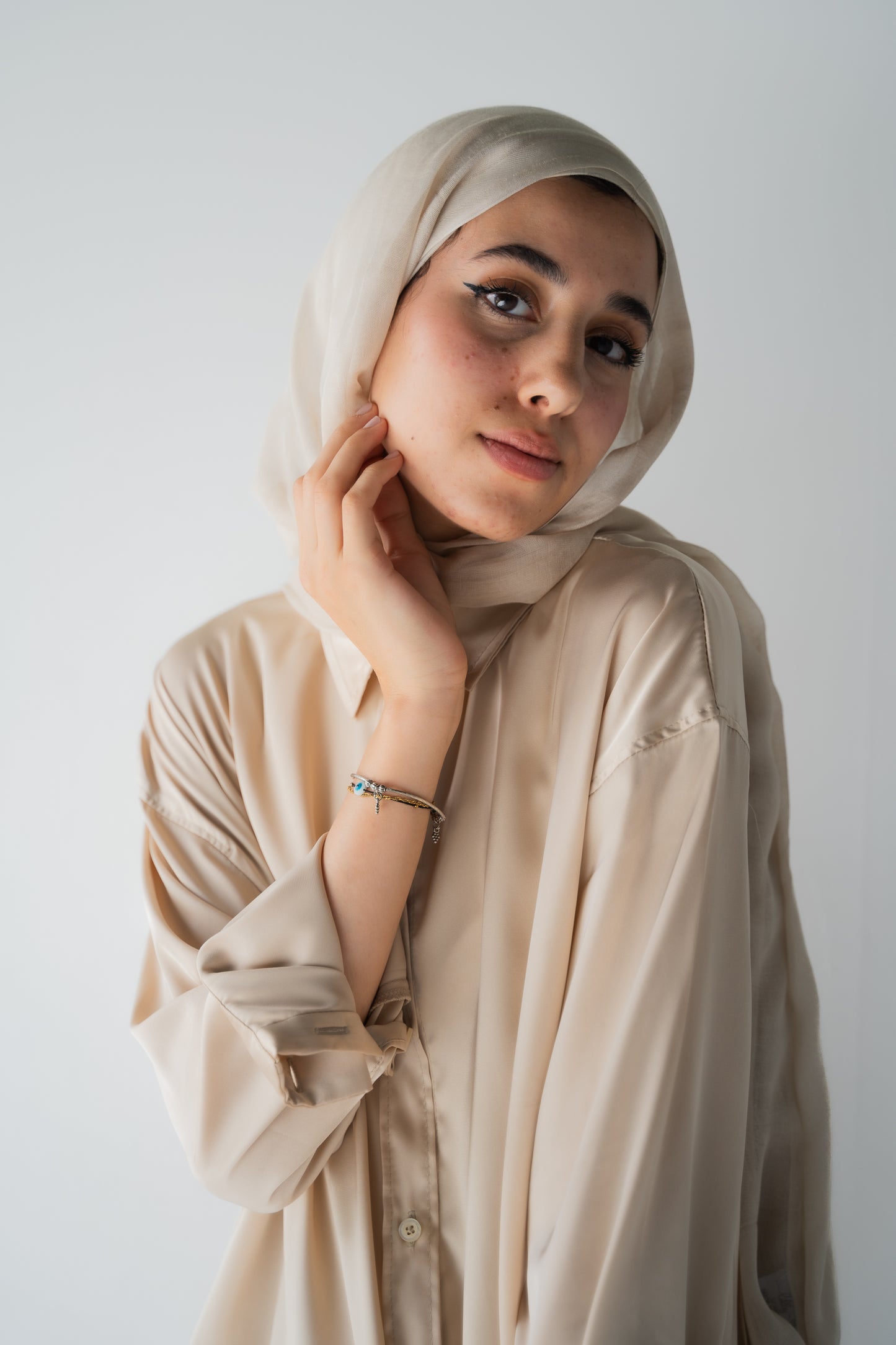 BEIGE  SATIN BASIC SHIRT