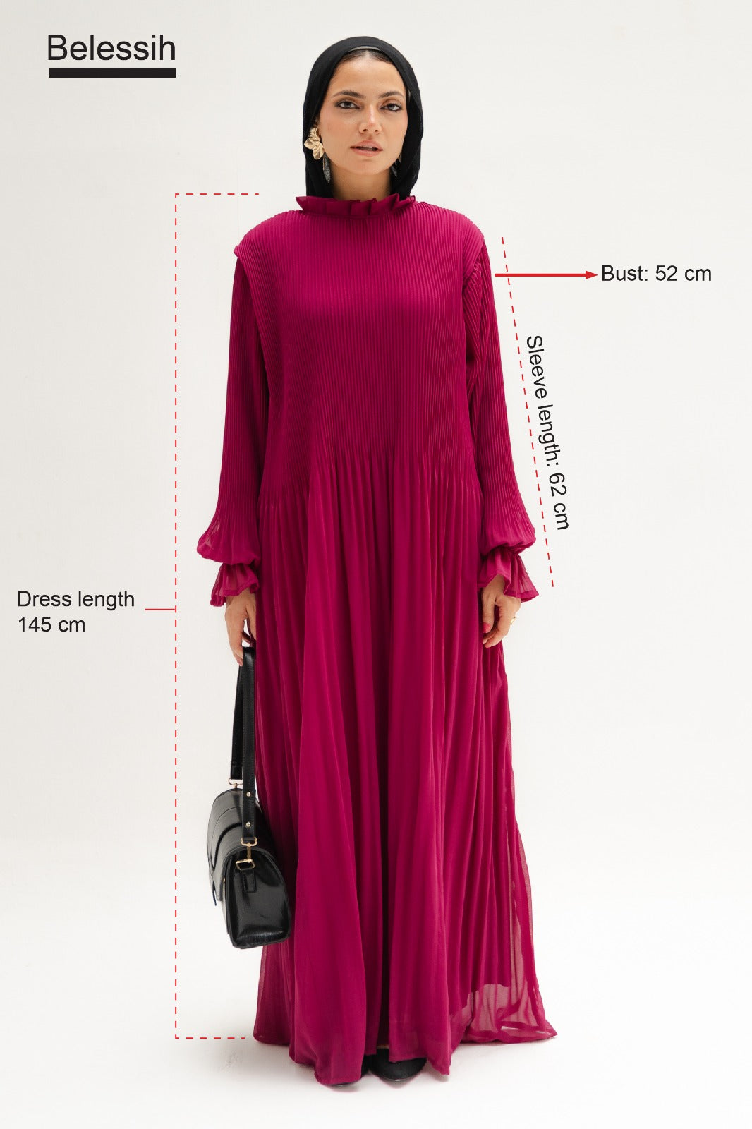 Magenta Cloach Pleated Dress