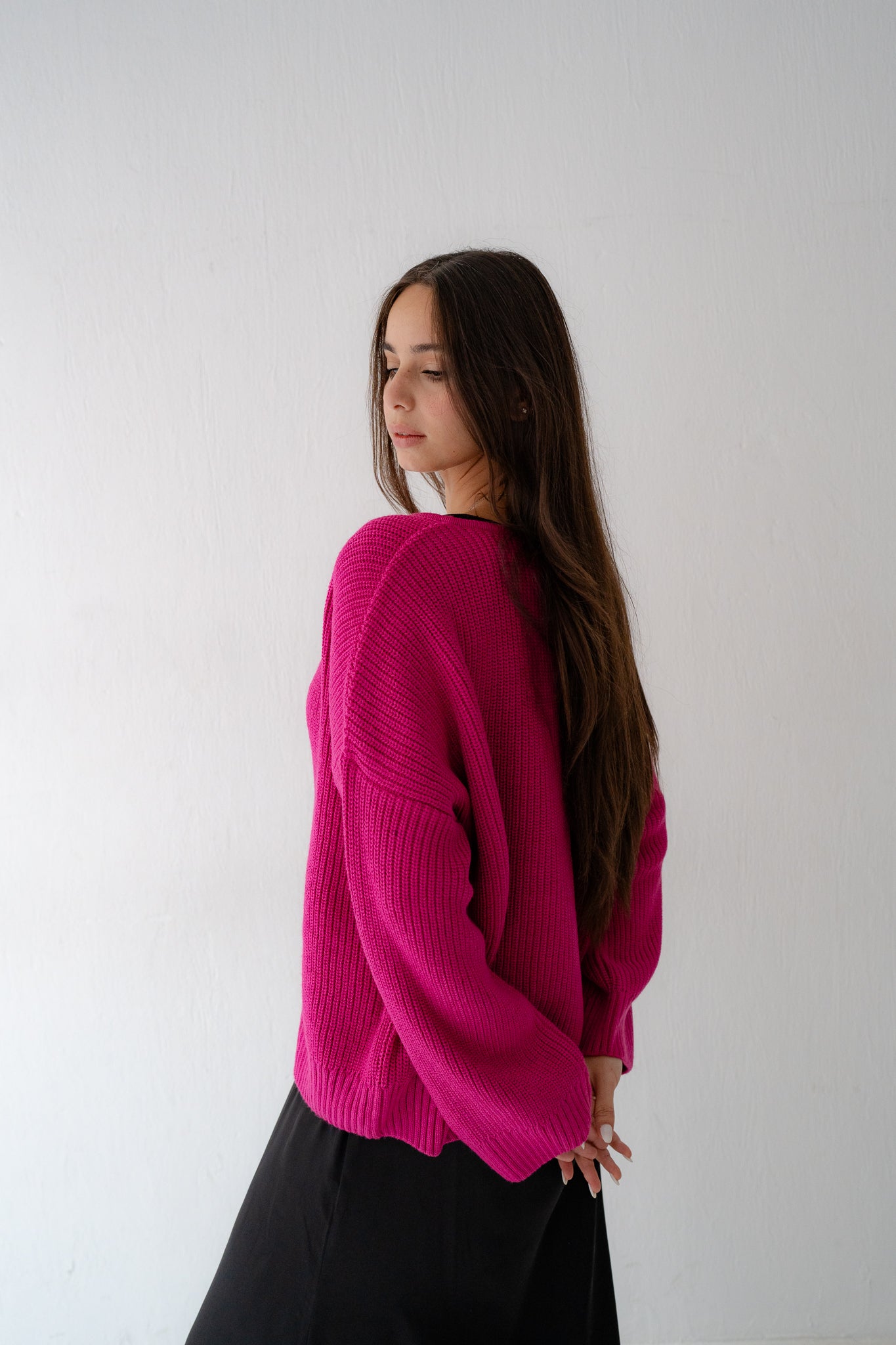 KNIT CARDIGAN WITH BOW IN FUCHSIA