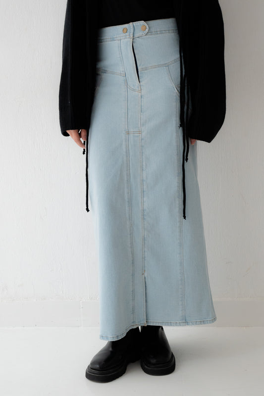 LONG DENIM SKIRT IN LIGHT BLUE